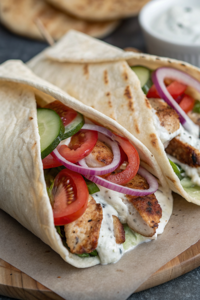 Crockpot Greek Chicken Pitas with Tzatziki