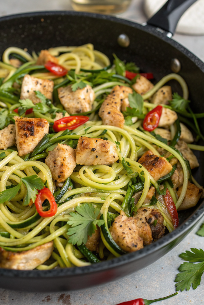 Garlic Chicken Zucchini Noodles Stir Fry Recipe