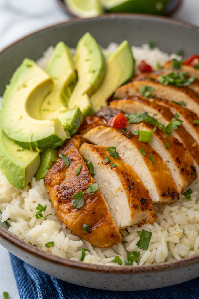 Honey Lime Chicken & Avocado Rice Bowl Recipe