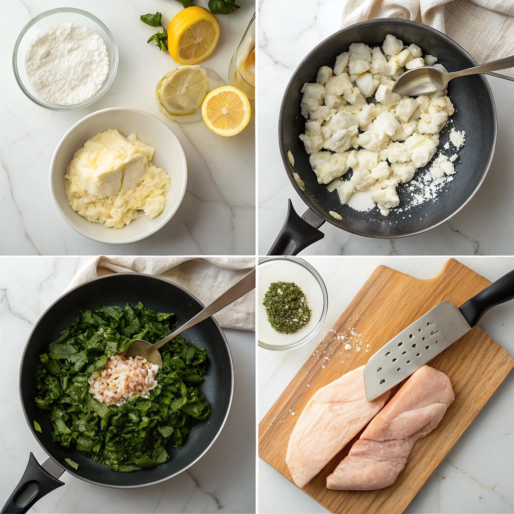 Mix the feta and spinach filling