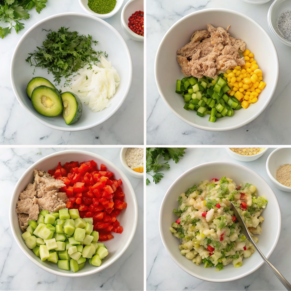 Add the crunchy veggies and herbs