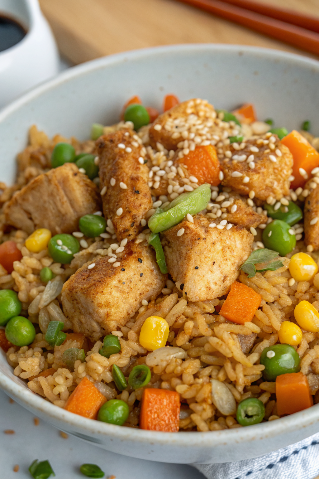 High Protein Garlic Chicken Fried Rice Recipe