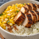 High Protein Street Corn Chicken Rice Bowl Recipe