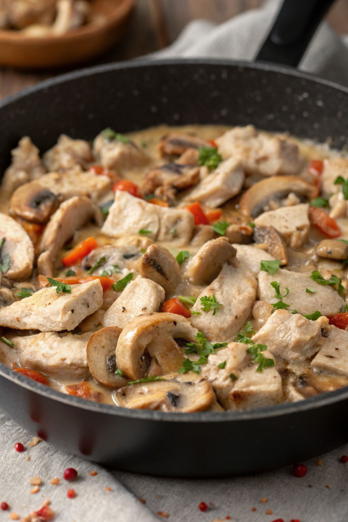 Leftover Turkey in Creamy Mushroom Sauce
