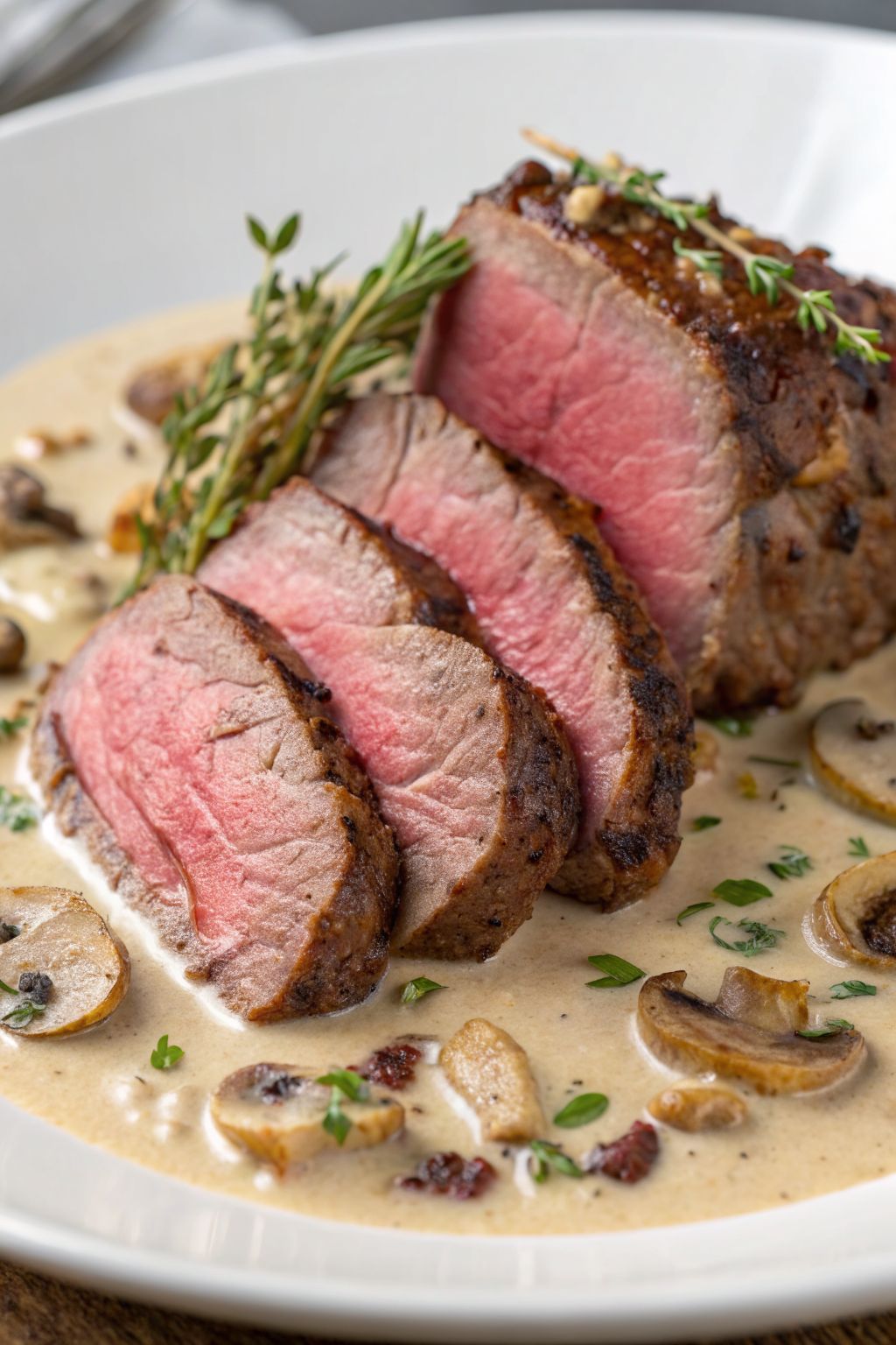 Oven Roasted Beef Tenderloin with Mushroom Sauce