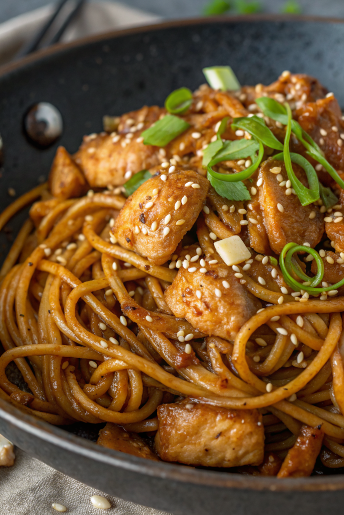 Sticky Garlic Chicken Noodles Recipe